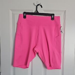 🍉Love Bright Pink High-Rise Bike Shorts with Side Pockets